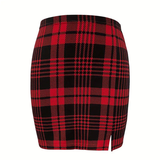 High Waist Elegant Plaid Mini Skirt