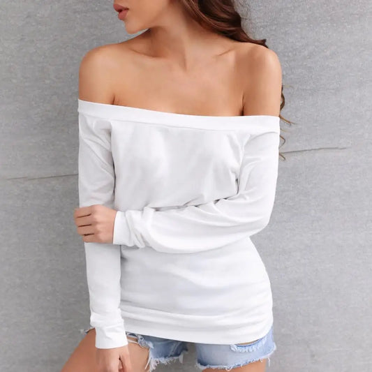 Strapless Women Off Shoulder Long Sleeve T-shirt